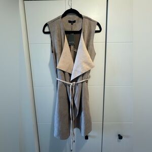 Fate Faux Leather Belted Vest Dress - Tan - NEW